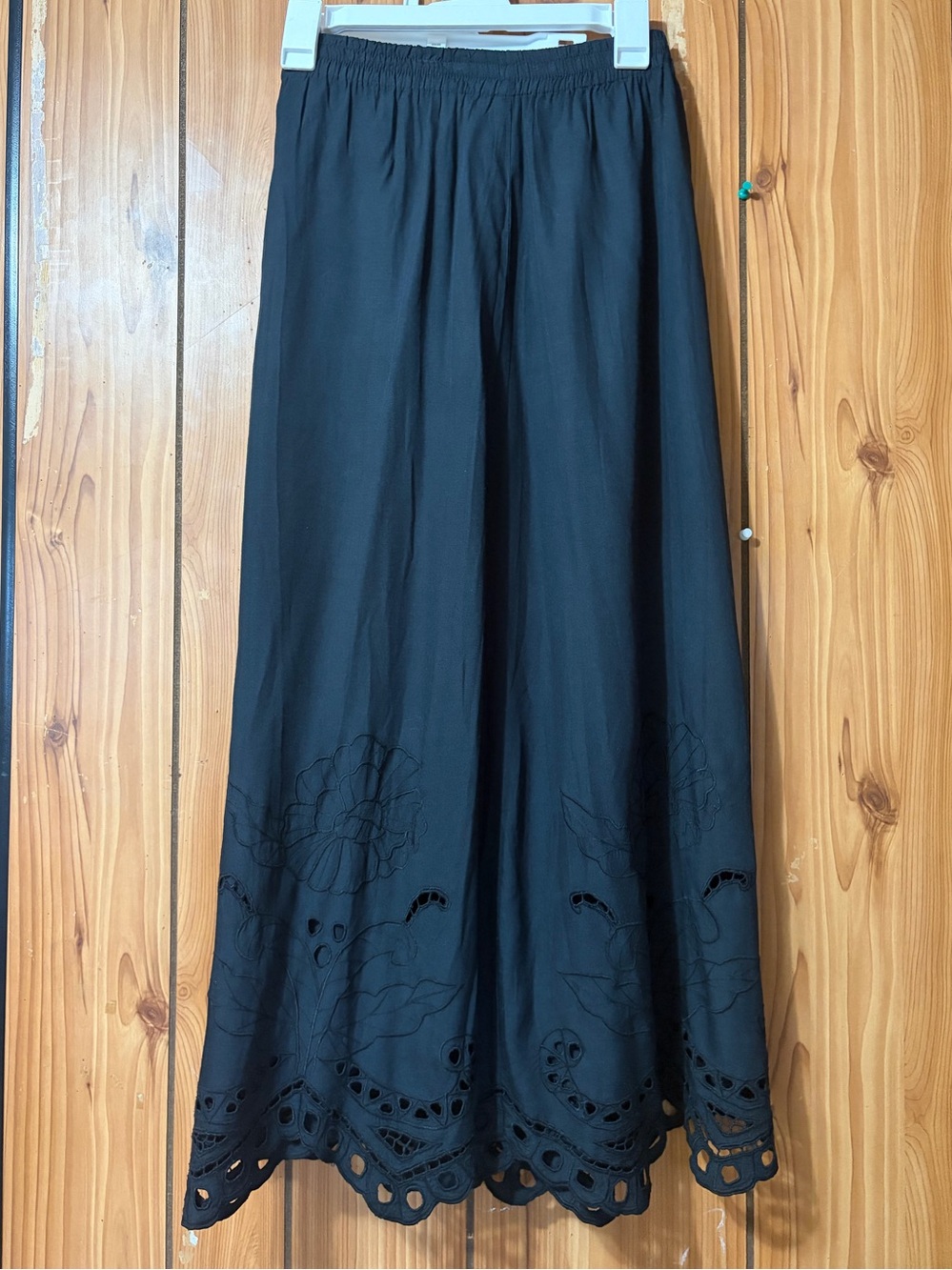 M.P.H Collection Black Rayon Maxi Skirt 3X – Cutwork Embroidered Border